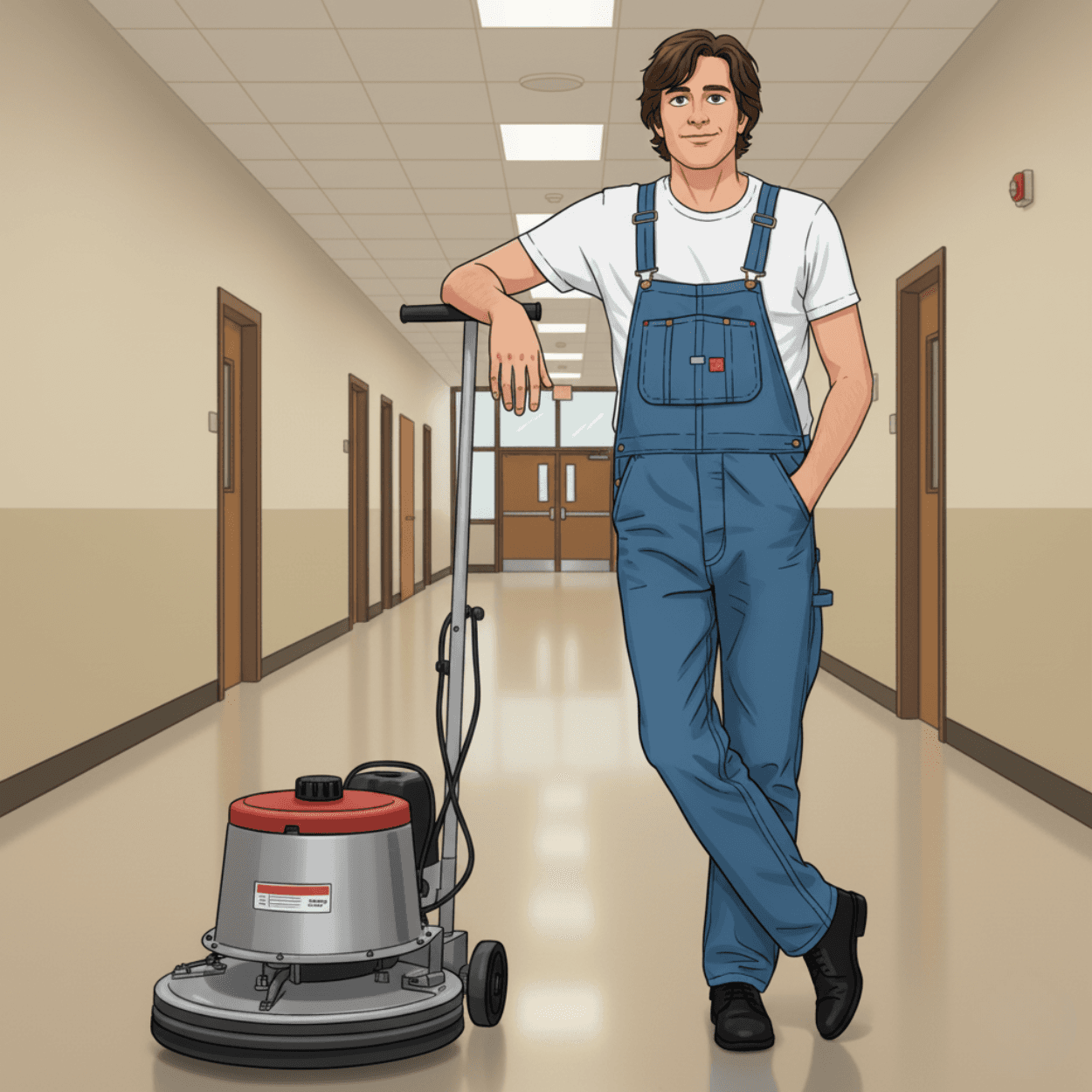 Professional floor cleaning technician